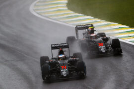 Fernando Alonso leads Jenson Button, McLaren MP4-31 Honda. Brazilian Gp F1/2016