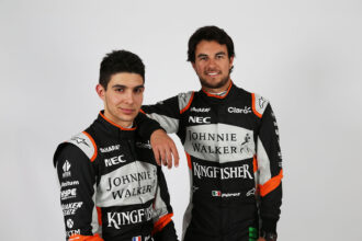 Esteban Ocon with team mate Sergio Pérez Sahara Force India F1.