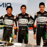 Sergio Pérez  Sahara Force India F1 with Alfonso Celis Jr) Sahara Force India F1 Development Driver and Esteban Ocon Sahara Force India F1 Team.