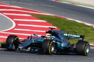 Lewis Hamilton, Mercedes W08 driving on Circuit de Catalunya, Spain.
