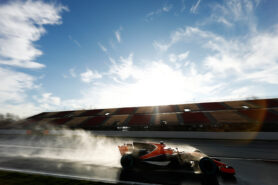 Stoffel Vandoorne testing the McLaren MCL32 in the wet on Circuit de Catalunya, near Barcelona, Spain.