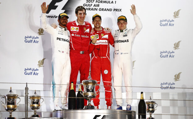 Race Results 2017 Bahrain F1 Grand Prix 1 2017 Bahrain GP podium: 1. Vettel, 2. Hamilton, 3. Bottas