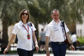 Bahrain International Circuit, Sakhir, Bahrain. Friday 14 April 2017. Claire Williams, Deputy Team Principal, Williams Martini Racing, with Paddy Lowe, Williams Martini Racing Formula 1.