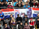 Red Bull Racing fans in the grand stand during practice for the Formula One Grand Prix of China at Shanghai International Circuit on April 7, 2017 in Shanghai, China.