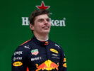Max Verstappen celebrates his third place finish on the podium during the Formula One Grand Prix of China at Shanghai International Circuit on April 9, 2017 in Shanghai, China.