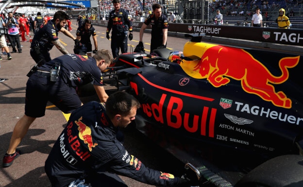 Ricciardo hoping for Renault upgrade in Baku 1 Daniel Ricciardo of Australia driving the (3) Red Bull Racing Red Bull-TAG Heuer RB13 TAG Heuer stopped in the Pitlane during practice for the Monaco Formula One Grand Prix at Circuit de Monaco on May 25, 2017 in Monte-Carlo, Monaco.