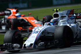 Circuit Gilles Villeneuve, Montreal, Canada. Sunday 11 June 2017. Lance Stroll, Williams FW40 Mercedes, leads Fernando Alonso, McLaren MCL32 Honda.
