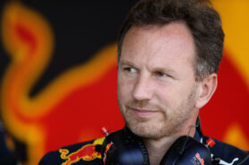 Red Bull Racing Team Principal Christian Horner looks on in the garage during qualifying for the Azerbaijan Formula One Grand Prix at Baku City Circuit on June 24, 2017 in Baku, Azerbaijan.