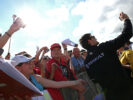 Jolyon Palmer (GBR) Renault Sport F1 Team with fans. Hungarian Grand Prix, Thursday 27th July 2017. Budapest, Hungary.