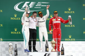 2017 Geboortedatum GP podium: 1. Hamlton, 2. Bottas, 3. Raikkonen