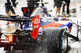 Autodromo Nazionale di Monza, Italy 2017 Water sprays from the rears of Carlos Sainz Jr, Toro Rosso STR12 Renault, in the pit lane.