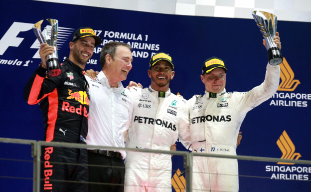 Race Results 2017 Singapore F1 Grand Prix 1 Podium Singapore GP 2017: 1. Lewis Hamilton 2. Valtteri Bottas 3. Daniel Ricciardo.