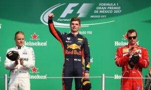 Max Verstappen, Valtteri Bottas and Kimi Raikkonen on the podium Mexico GP F1/2017