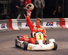MICHAEL SCHUMACHER AND RUBENS BARRICELLO AT THE "KART-EXPLOSION" RACE IN COLOGNE AT THE K.LN ARENA
