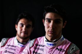Esteban Ocon (FRA) Sahara Force India F1 Team and Sergio Perez (MEX) Sahara Force India F1. Sahara Force India F1 Team Studio Shoot, Friday 16th February 2018. Silverstone, England.