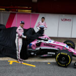 Sergio Perez (MEX) Sahara Force India F1 and Esteban Ocon (FRA) Sahara Force India F1 Team unveil the Sahara Force India F1 VJM11. Formula One Testing, Day 1, Monday 26th February 2018. Barcelona, Spain.