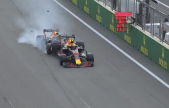 Daniel Ricciardo choca con Max Verstappen Red Bull RB14 en Azerbaiyán 2018