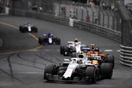 Monte Carlo, Monaco Sunday 27 May 2018. Sergey Sirotkin, Williams FW41 Mercedes, leads Stoffel Vandoorne, McLaren MCL33 Renault, and Charles Leclerc, Sauber C37 Ferrari.