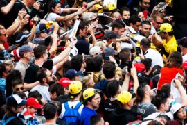 Carlos Sainz Jr (ESP) Renault Sport F1 Team signs autographs for the fans. Spanish Grand Prix 2018.