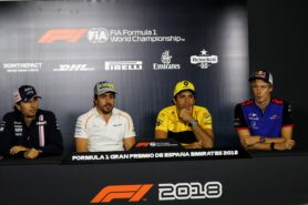 The FIA Press Conference: Sergio Perez Sahara Force India F1; Fernando Alonso McLaren; Carlos Sainz Jr Renault Sport F1 Team; Brendon Hartley Scuderia Toro Rosso. Spanish Grand Prix 2018