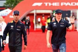 Daniel Ricciardo and Max Verstappen walk during previews ahead of the Spanish Formula One Grand Prix at Circuit de Catalunya on May 10, 2018 in Montmelo, Spain.
