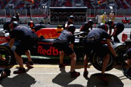 Max Verstappen stops in the Pitlane to change tyres during practice for the Spanish GP F1/2018