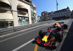 Max Verstappen driving the (33) Aston Martin Red Bull Racing RB14 TAG Heuer on track during practice for the Monaco Formula One Grand Prix 2018.
