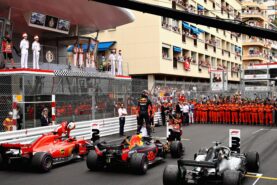 Race winner Daniel Ricciardo of Red Bull Racing celebrates in parc ferme during the Monaco Formula One Grand Prix at Circuit de Monaco on May 27, 2018 in Monte-Carlo, Monaco.
