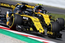 Nico Hulkenberg Renault Sport F1 Team RS18 and team mate Carlos Sainz Jr Renault Sport F1 Team RS18. Spanish GP F1/2018