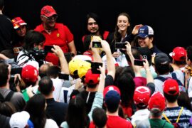 Sergio Perez Sahara Force India F1 with fans in the F1 Fanzone. Spanish GP F1/2018.