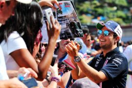 Sergio Perez (MEX) Sahara Force India F1 signs autographs for the fans. Monaco Grand Prix, Friday 25th May 2018. Monte Carlo, Monaco.