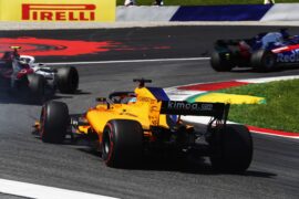 Fernando Alonso (McLaren MCL33) behind Charles Leclerc (Sauber C37)