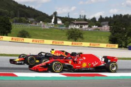 Daniel Ricciardo (Red Bull) passes Kimi Raikkonen (Ferrari) in turn 2
