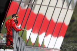 Sebastian Vettel celebrates his 3rd place finish of the 2018 Austrian GP