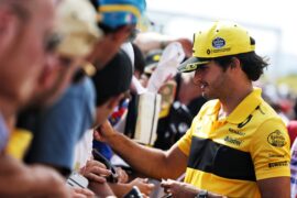 Carlos Sainz Jr (ESP) Renault Sport F1 Team signs autographs for the fans. French Grand Prix, Thursday 21st June 2018. Paul Ricard, France.