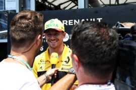 Nico Hulkenberg (GER) Renault Sport F1 Team with the media. French Grand Prix, Thursday 21st June 2018. Paul Ricard, France.