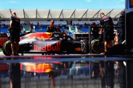 Daniel Ricciardo of Australia driving the (3) Aston Martin Red Bull Racing RB14 TAG Heuer stops outside his garage during practice for the Formula One Grand Prix of France at Circuit Paul Ricard 2018