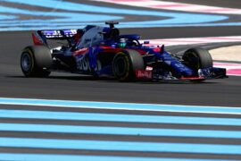 Brendon Hartley of New Zealand driving the (28) Scuderia Toro Rosso STR13 Honda on track during practice for the Formula One Grand Prix of France at Circuit Paul Ricard on June 22, 2018 in Le Castellet, France.
