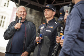 Daniel Ricciardo and Max Verstappen during "Schlossberg greets Spielberg" in Graz, Austria on June 27, 2018