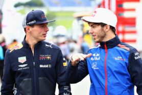 Max Verstappen of Netherlands and Red Bull Racing talks with Pierre Gasly of France and Scuderia Toro Rosso in the Paddock during previews ahead of the Formula One Grand Prix of Austria at Red Bull Ring on June 28, 2018 in Spielberg, Austria.