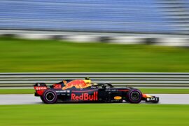 Max Verstappen of the Netherlands driving the (33) Aston Martin Red Bull Racing RB14 TAG Heuer on track during practice for the Formula One Grand Prix of Austria at Red Bull Ring on June 29, 2018 in Spielberg, Austria.