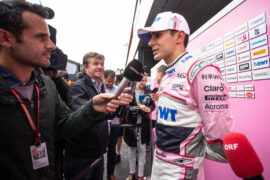 Esteban Ocon (FRA) Sahara Force India F1 Team with the media. Austrian Grand Prix, Thursday 28th June 2018. Spielberg, Austria.