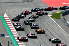 All cars going into turn 1`of the Red Bull Ring in Austra 2018