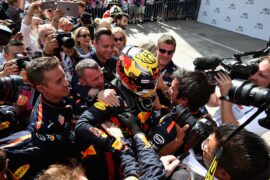 Race winner Max Verstappen and Red Bull Racing celebrates in parc ferme during the Formula One Grand Prix of Austria at Red Bull Ring