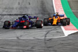 Brendon Hartley Scuderia Toro Rosso STR13 Honda leads Fernando Alonso driving the (14) McLaren F1 Team MCL33 Renault on track during the Formula One Grand Prix of Austria