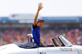 Brendon Hartley of New Zealand and Scuderia Toro Rosso waves to the crowd on the drivers parade before the Formula One Grand Prix of Germany at Hockenheimring on July 22, 2018 in Hockenheim, Germany.