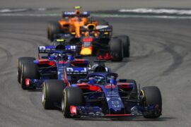 Brendon Hartley of New Zealand driving the (28) Scuderia Toro Rosso STR13 Honda on track during the Formula One Grand Prix of Germany at Hockenheimring on July 22, 2018 in Hockenheim, Germany.