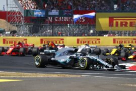 Valtteri Bottas driving into turn 4 in his Mercedes W09