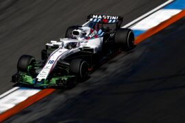 Lance Stroll, Williams FW41 Mercedes, con pintura Flow-viz en su alerón delantero. Alemán GP F1/2018.