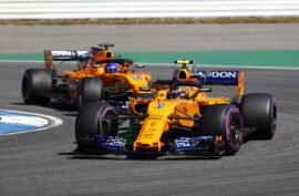 Hockenheimring, Hockenheim, Germany Stoffel Vandoorne, McLaren MCL33 Renault, leads Fernando Alonso, McLaren MCL33 Renault.